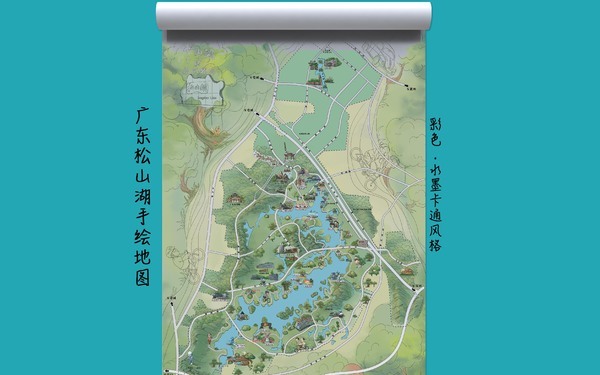 广东松山湖景区手绘旅游地图