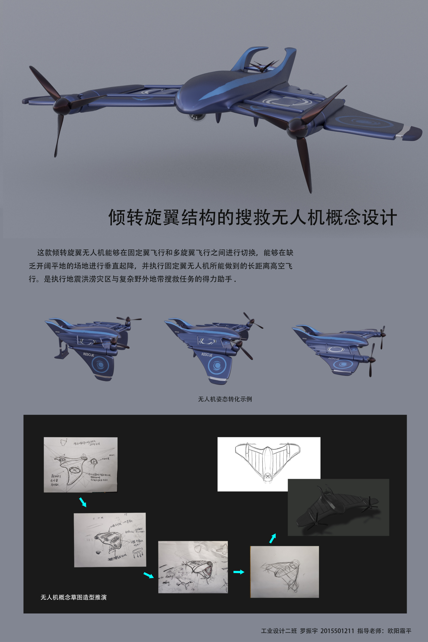 倾转旋翼结构的搜救无人机概念设计图0