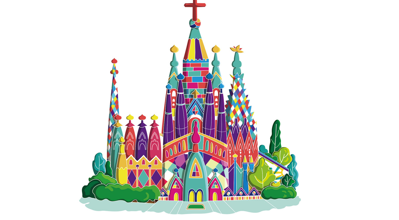 卡通教堂插图——旅游纪念图0