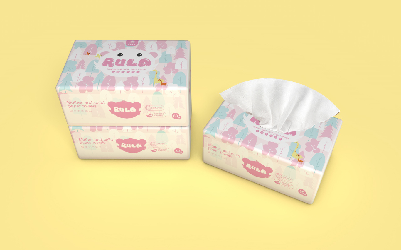 《RULA》-快消品/母婴专用纸巾-包装设计-清新可爱插画风图13