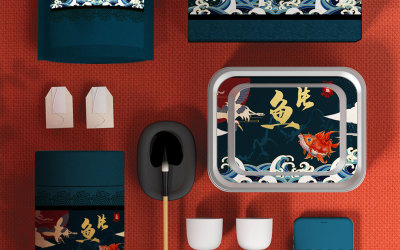 中國風國潮手繪插畫魚片高端食品包裝設計
