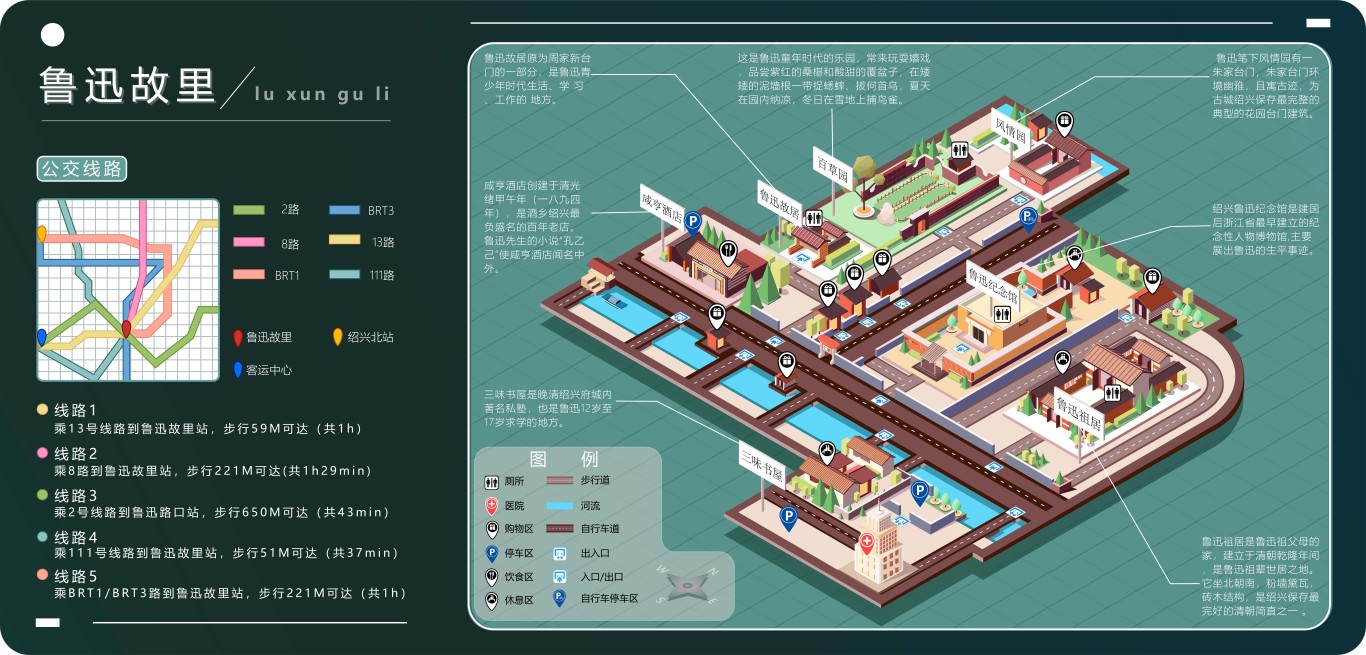 魯迅故里地圖2.5D插畫設計圖0