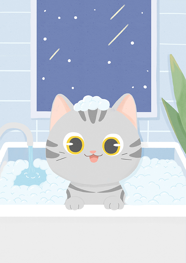 猫沐浴乳手绘包装设计图0