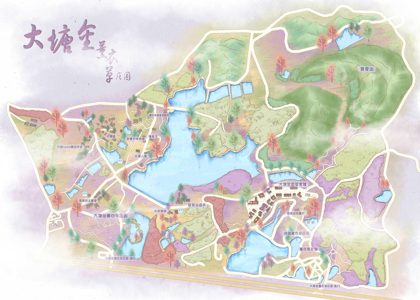 南京市田园旅游景点手绘地图图3