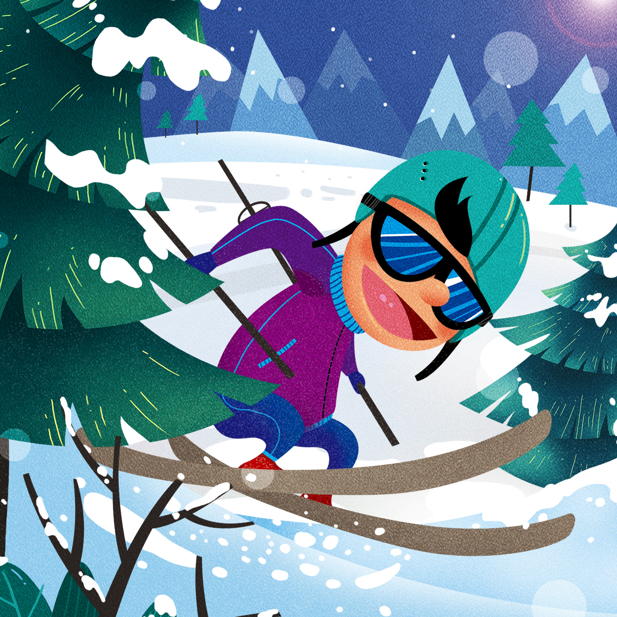 儿童插画滑雪图2