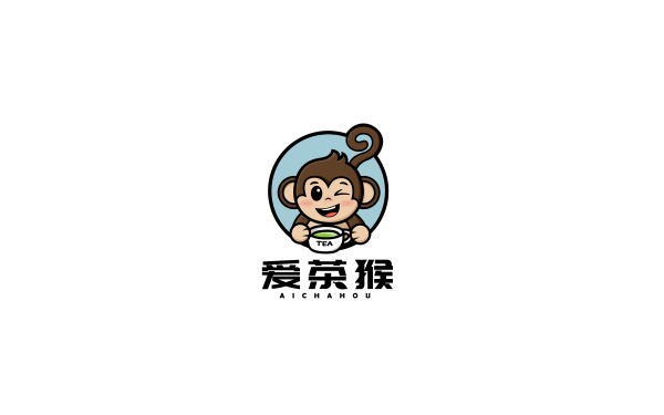 养生茶卡通logo——爱茶猴
