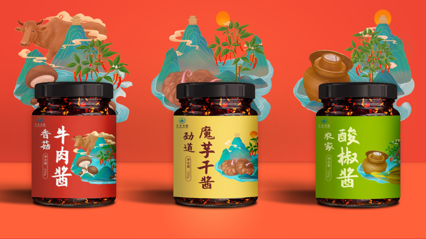 大岳仙緣辣椒醬插畫設計包裝設計圖0