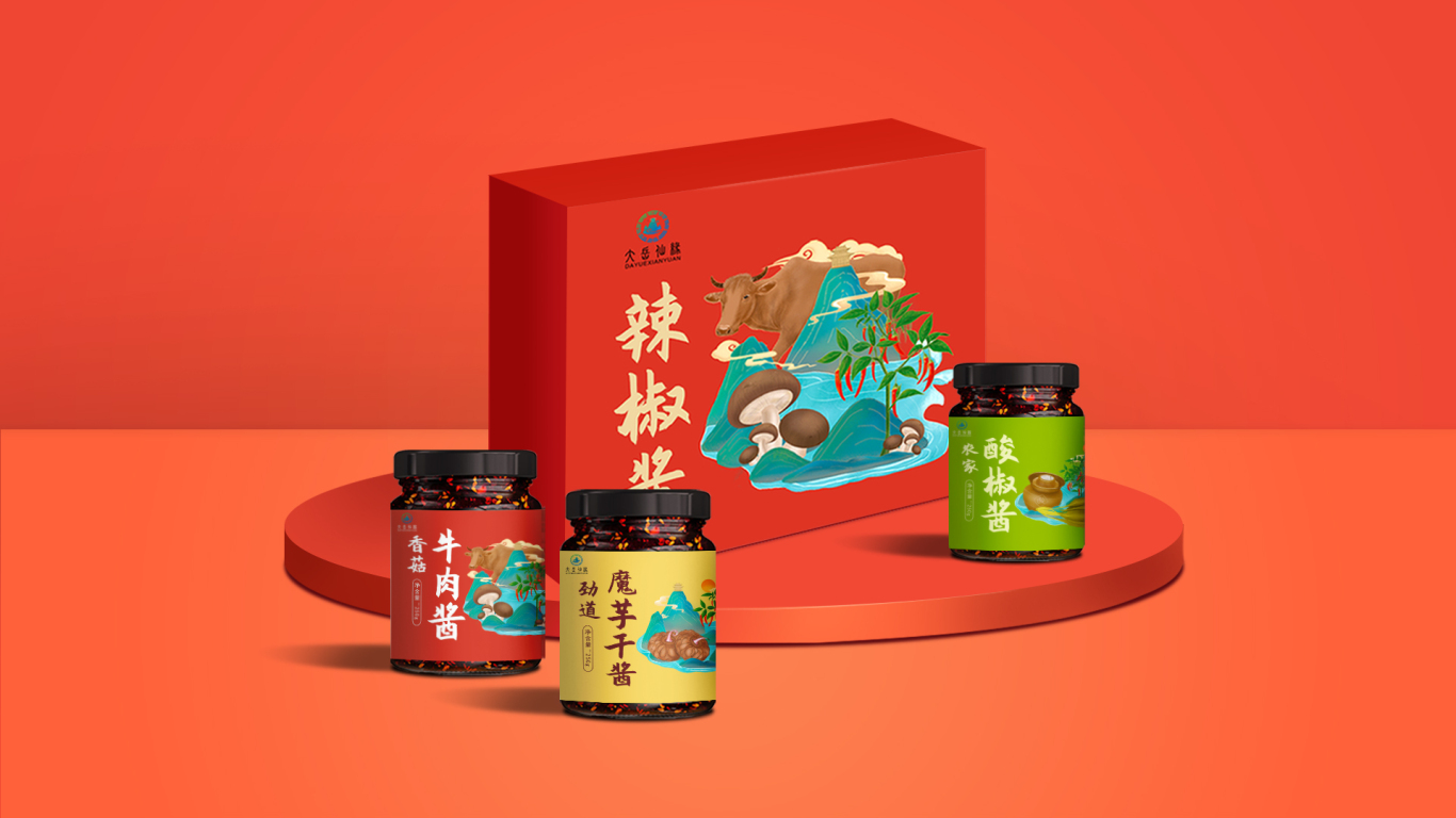 大岳仙緣辣椒醬插畫設計包裝設計圖6