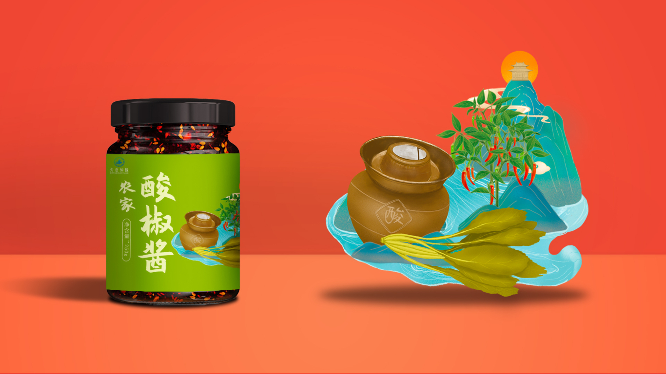 大岳仙緣辣椒醬插畫設計包裝設計圖4
