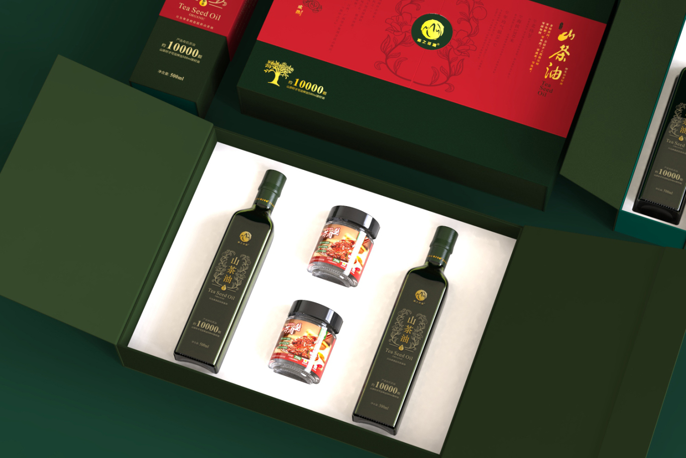 湘之茶源 山茶油礼盒装包装设计案例分享图3