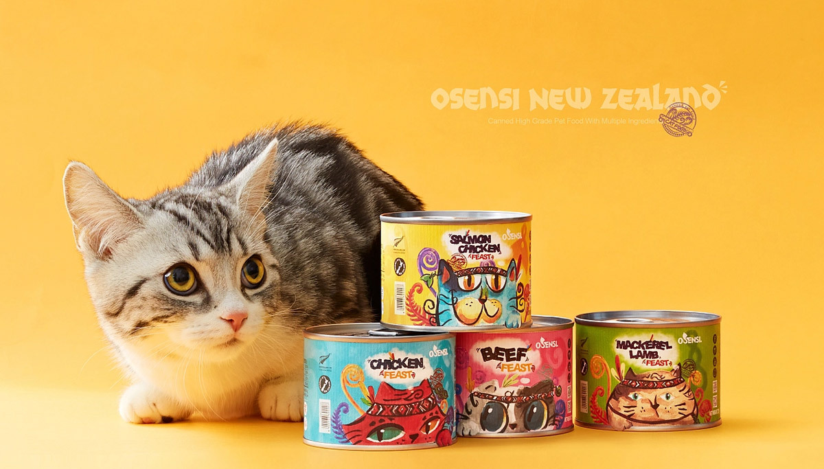 可爱插画！“OSENSI·主粮罐头”宠物食品猫粮包装设计图0