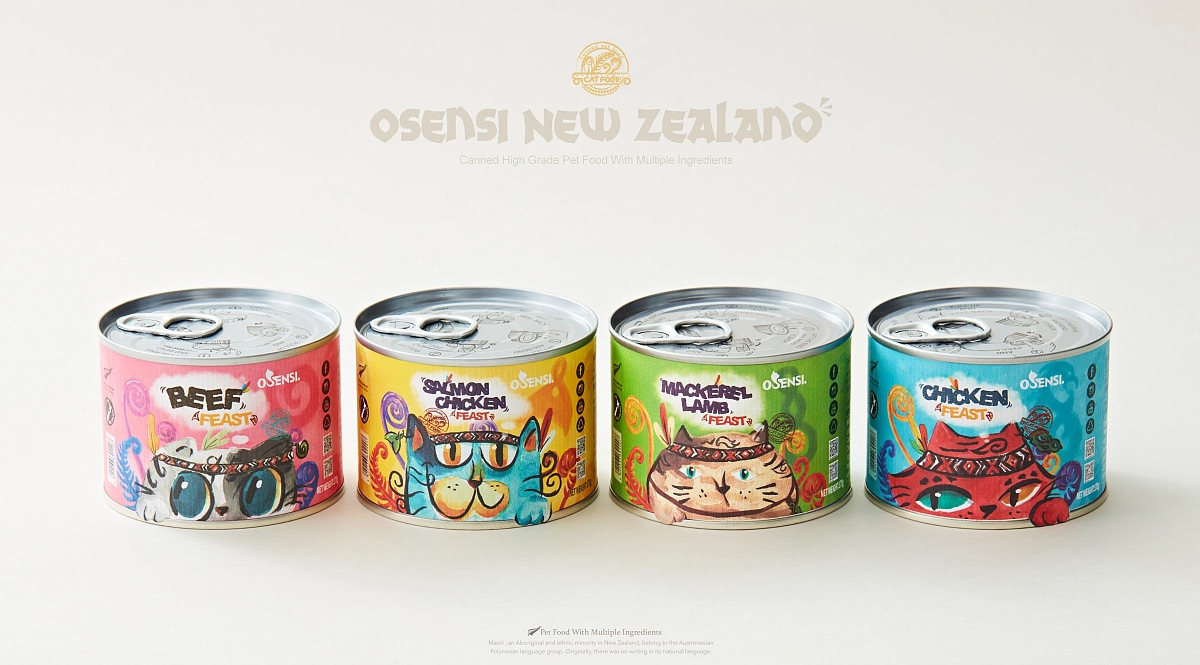可爱插画！“OSENSI·主粮罐头”宠物食品猫粮包装设计图6