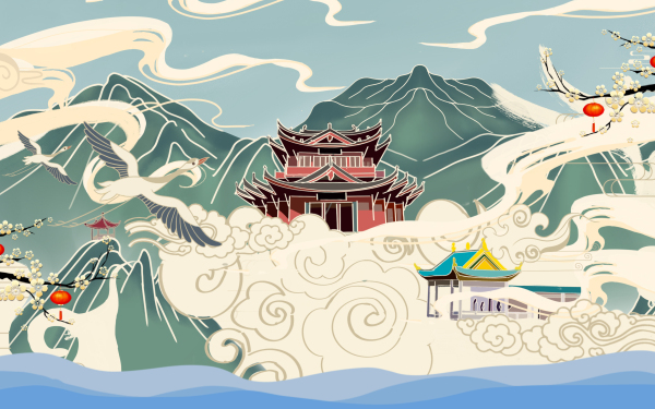 中国国潮国风庐山创意型八骨雨伞