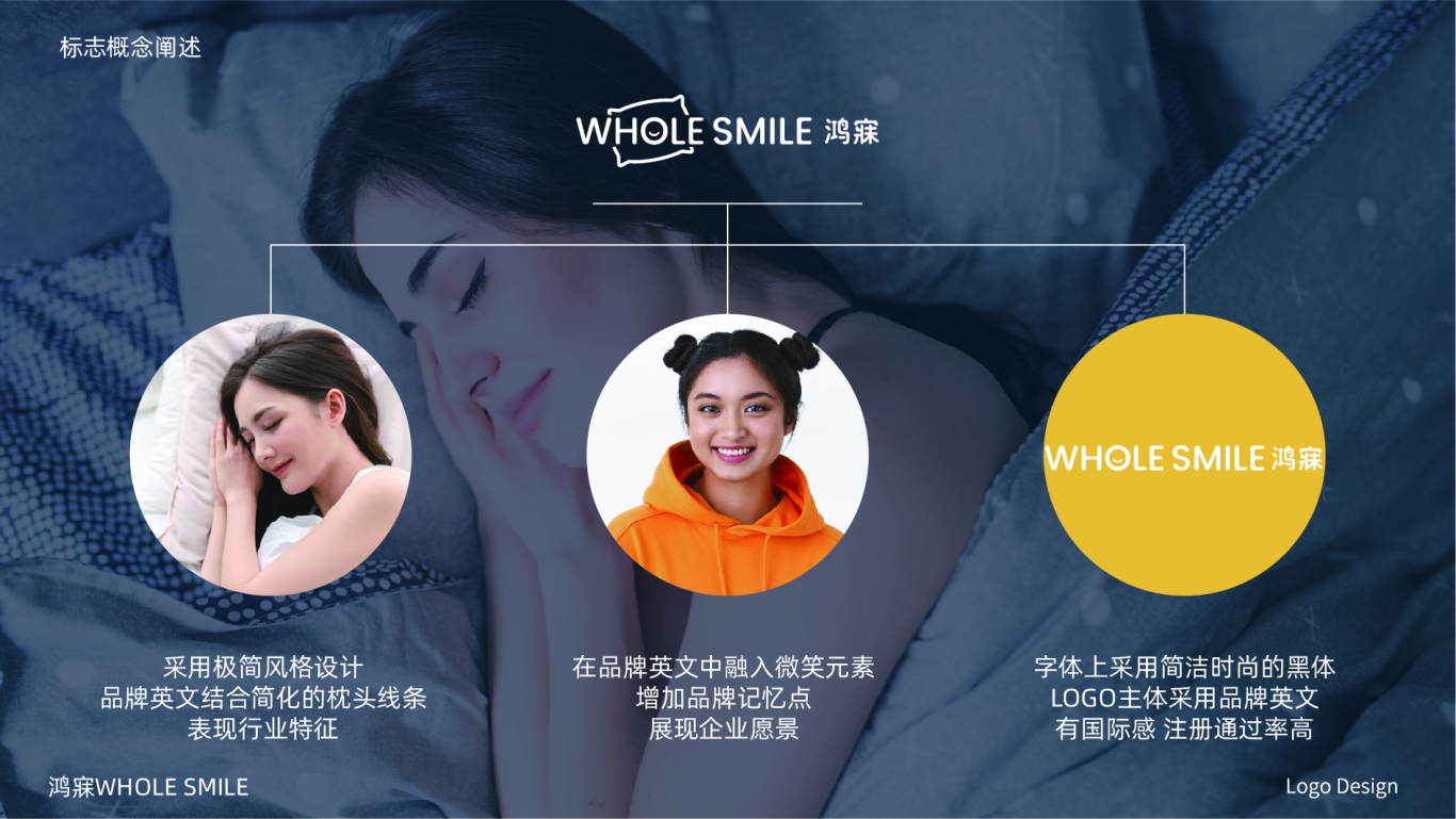 鸿寐WHOLE SMILE睡眠健康管理LOGO设计图2