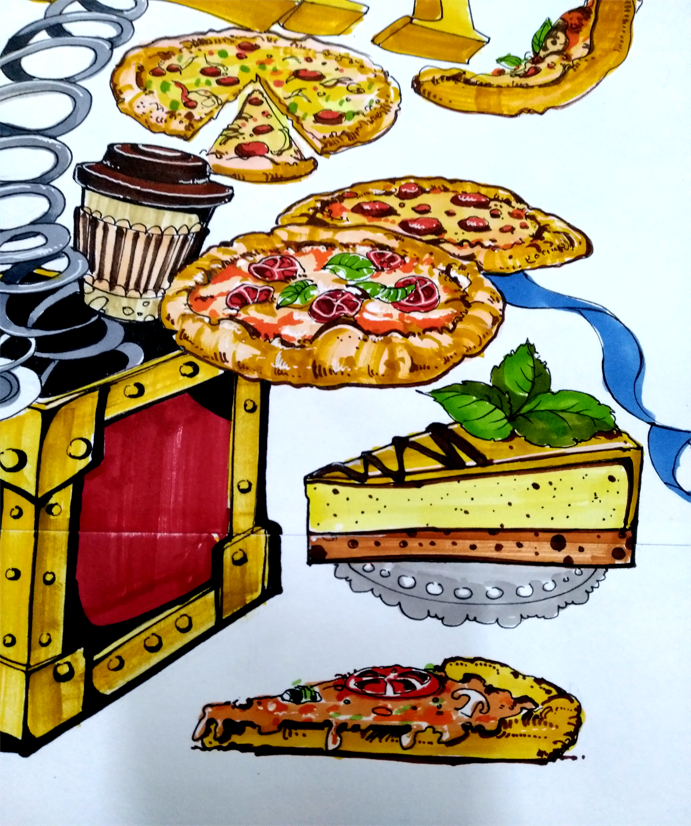 披萨主题壁画设计手稿图0