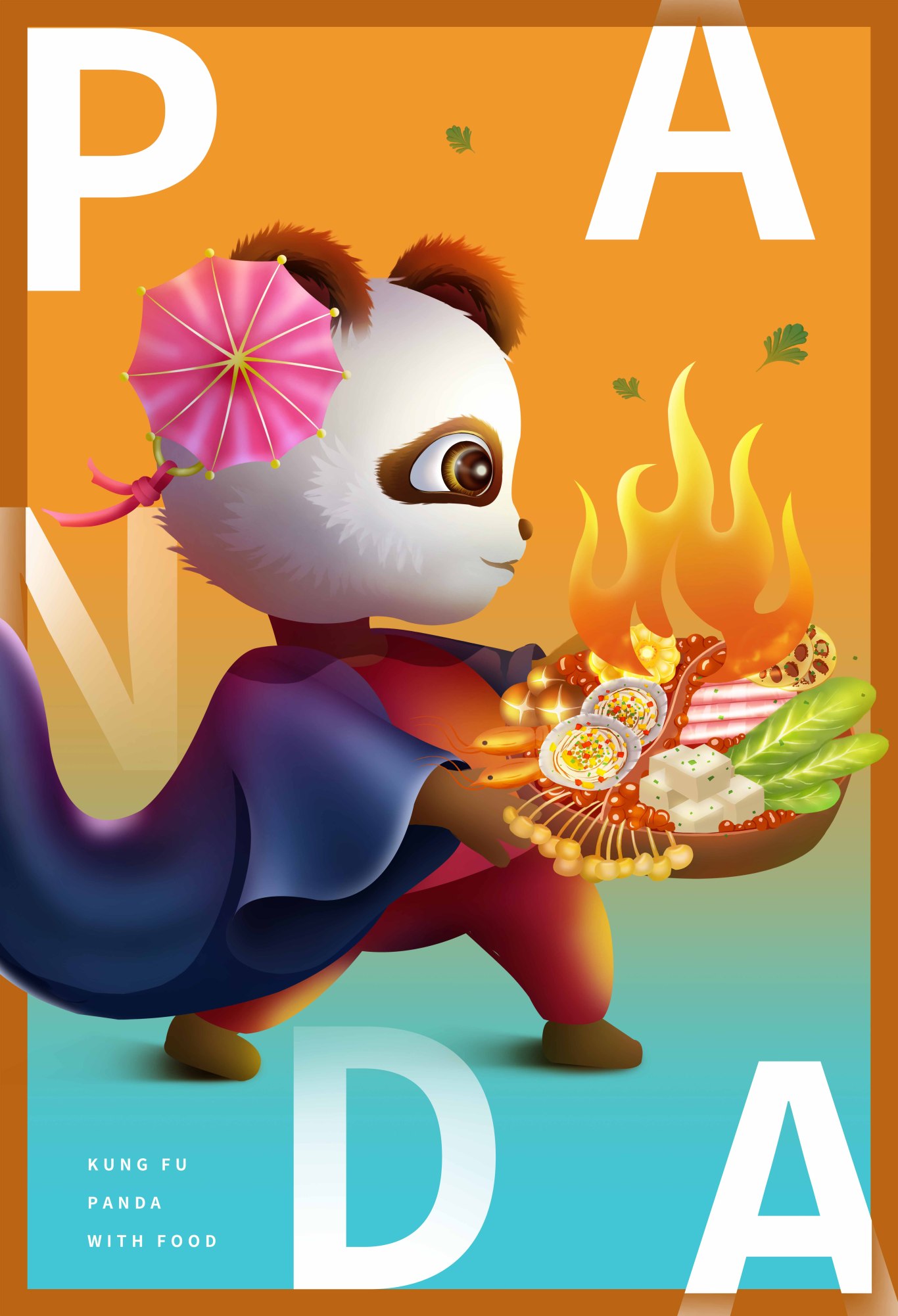 一组功夫熊猫与美食IP吉祥物插画图1