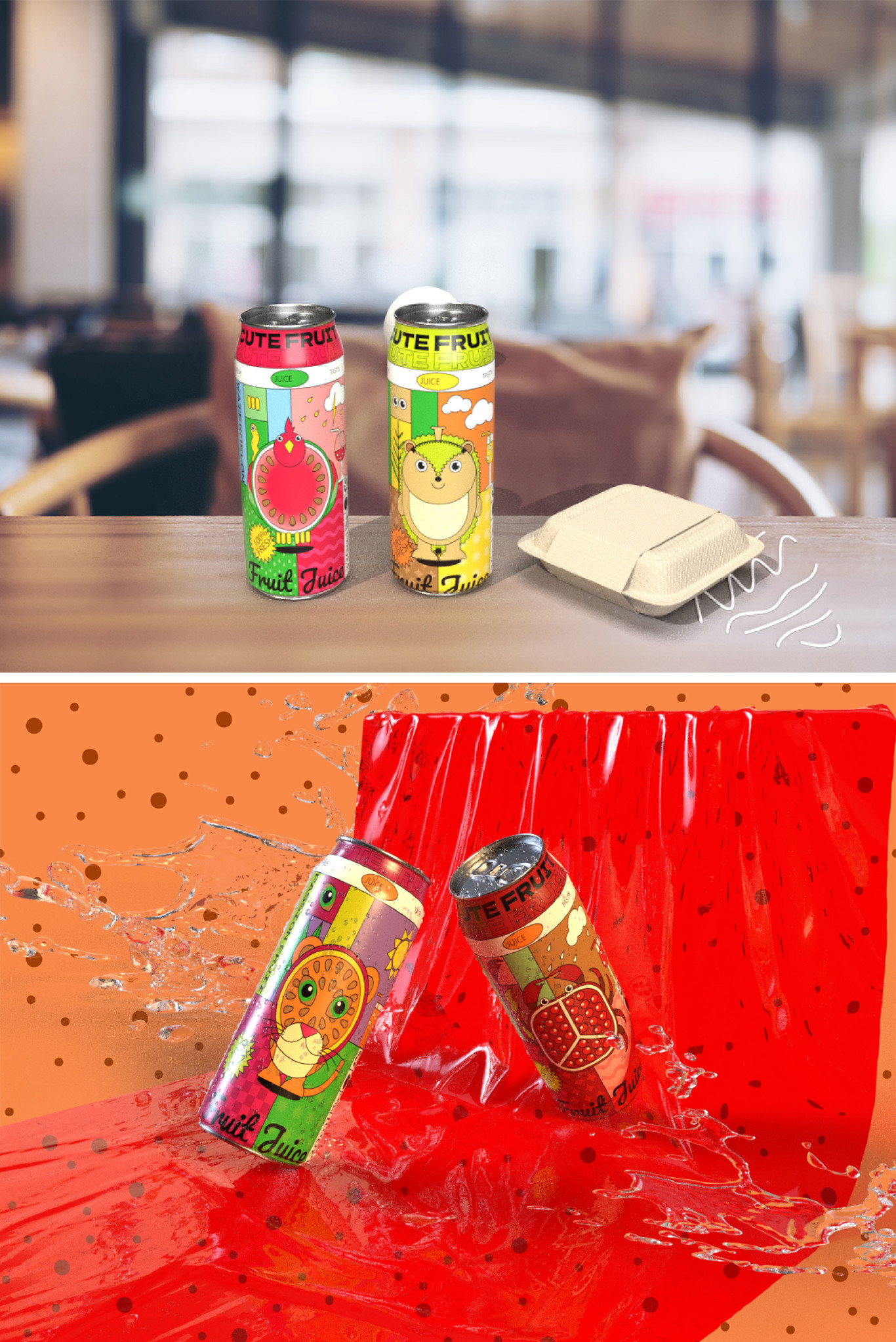 铝罐装水果酒卡通撞色包装设计图2